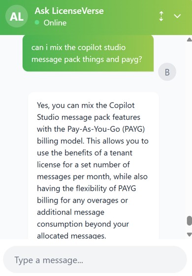 Example text result of a search using Ask LicenseVerse